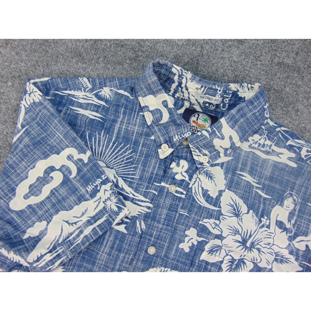 Reyn Spooner Shirt Mens Med Tailored Fit Blue White Scenic Aloha Beach Summer
